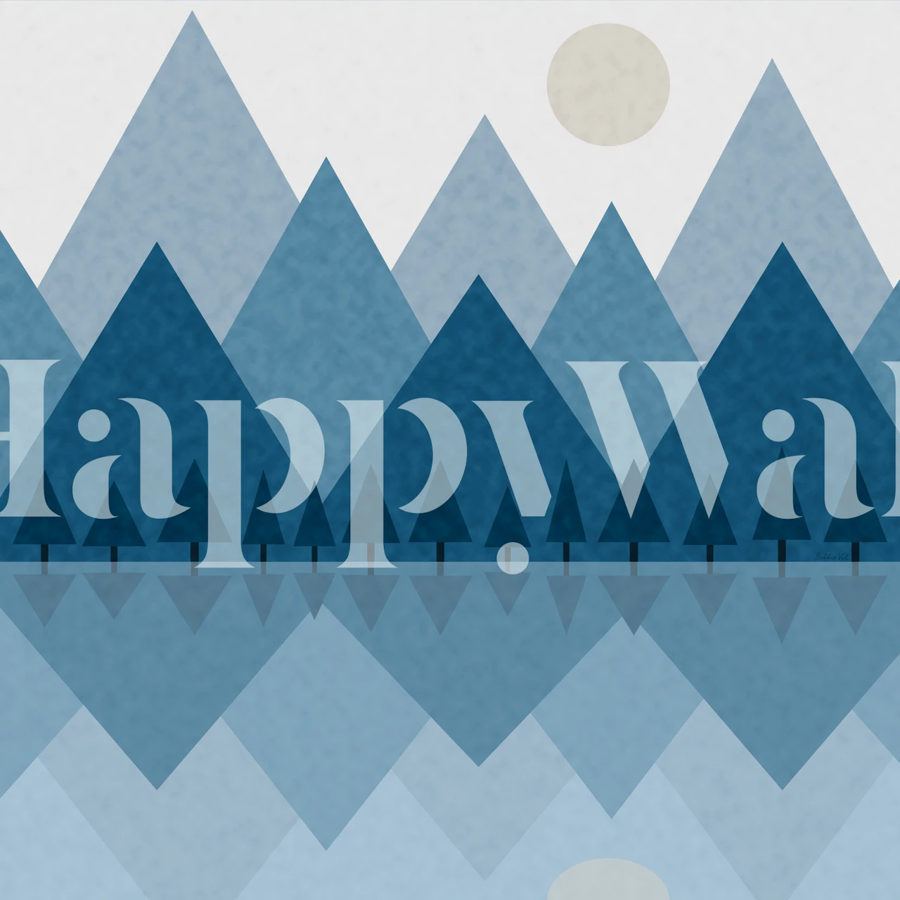 Stylized blue mountains with water reflection wallpaper