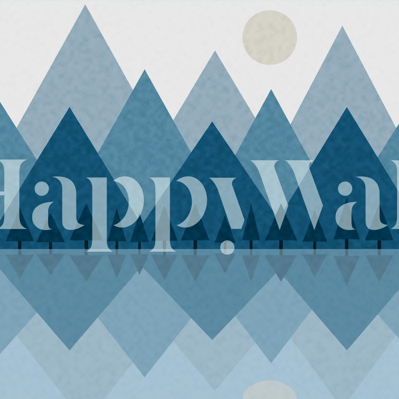 Stylized blue mountains with water reflection wallpaper
