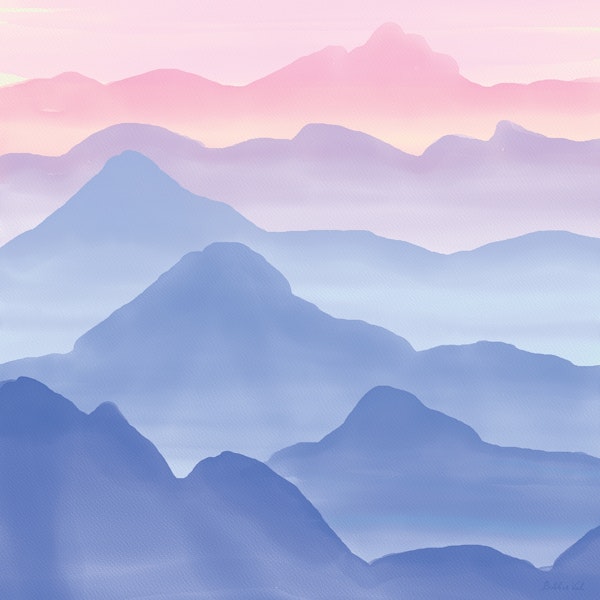 Blue Pink Watercolor Mountains
