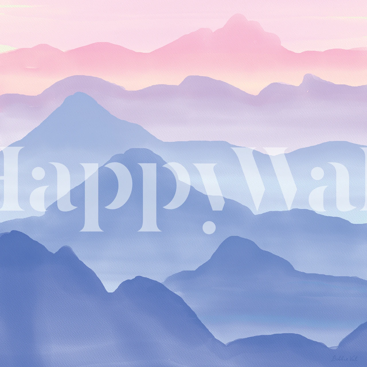 Tapeta Blue Pink Watercolor Mountains wyświetlana w pokoju