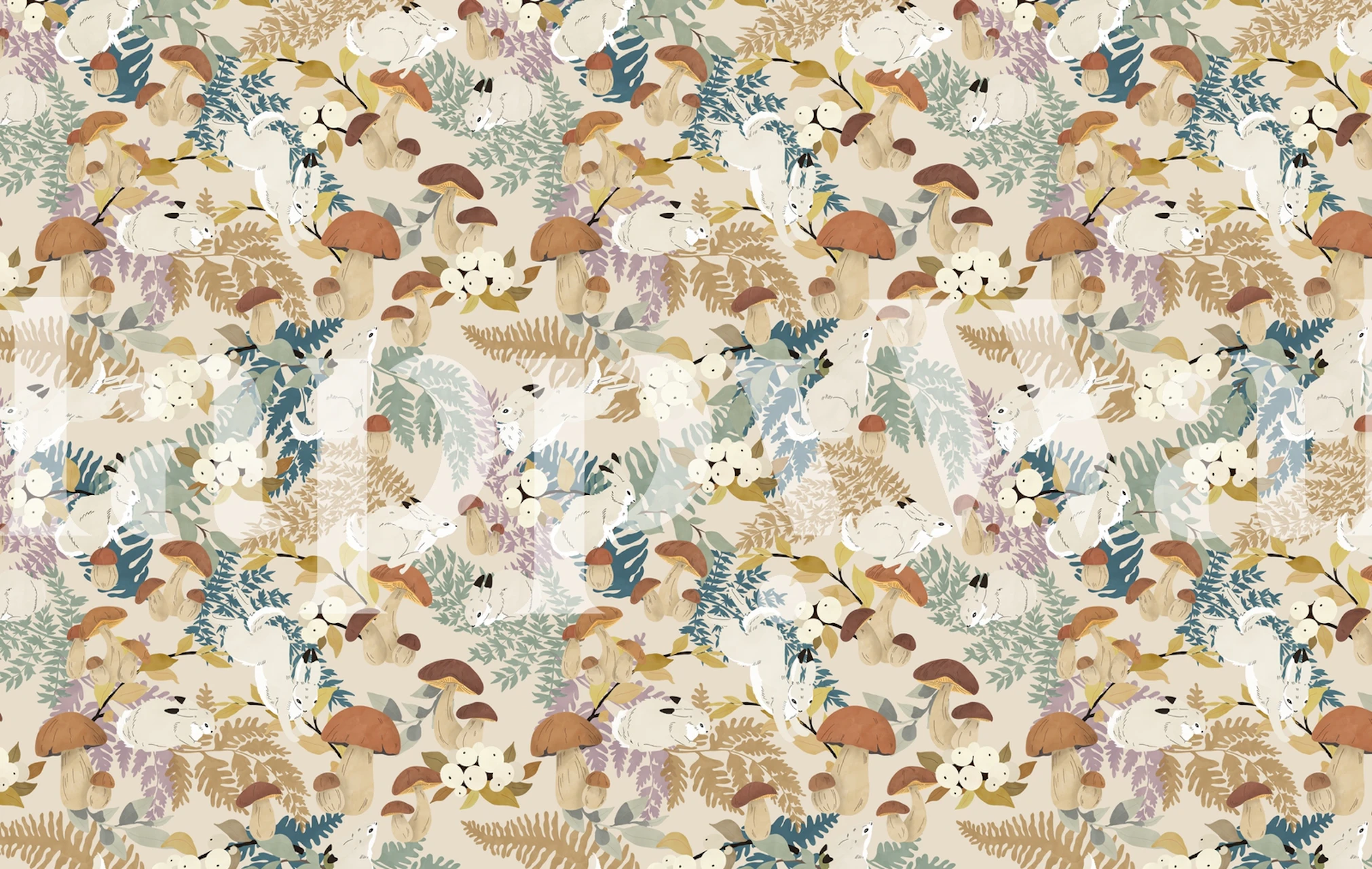 Rabbits and autumn leaves Tapetdesign