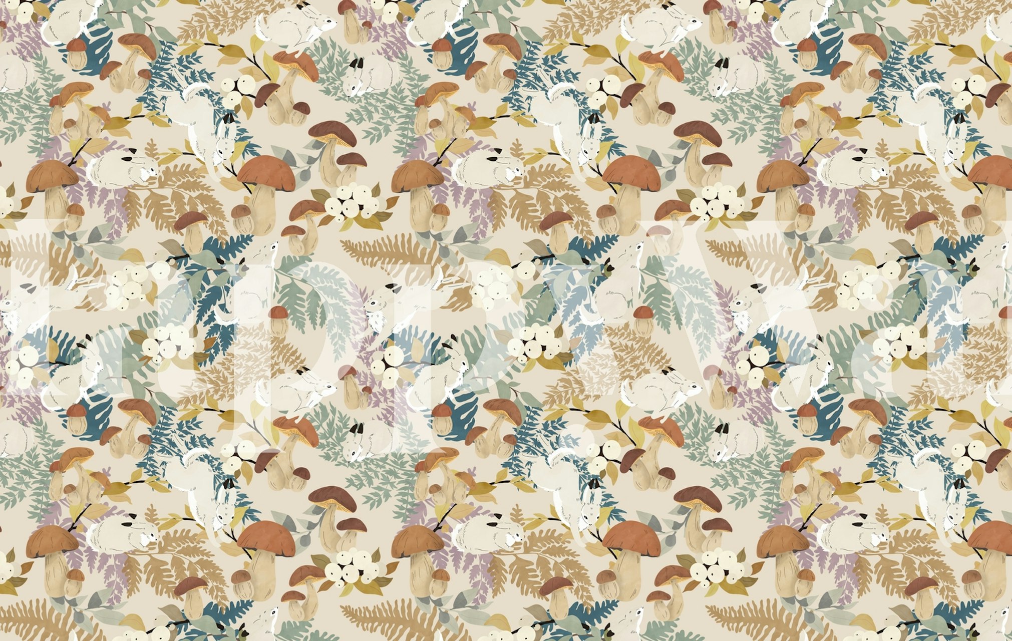 Rabbits and autumn leaves behangontwerp