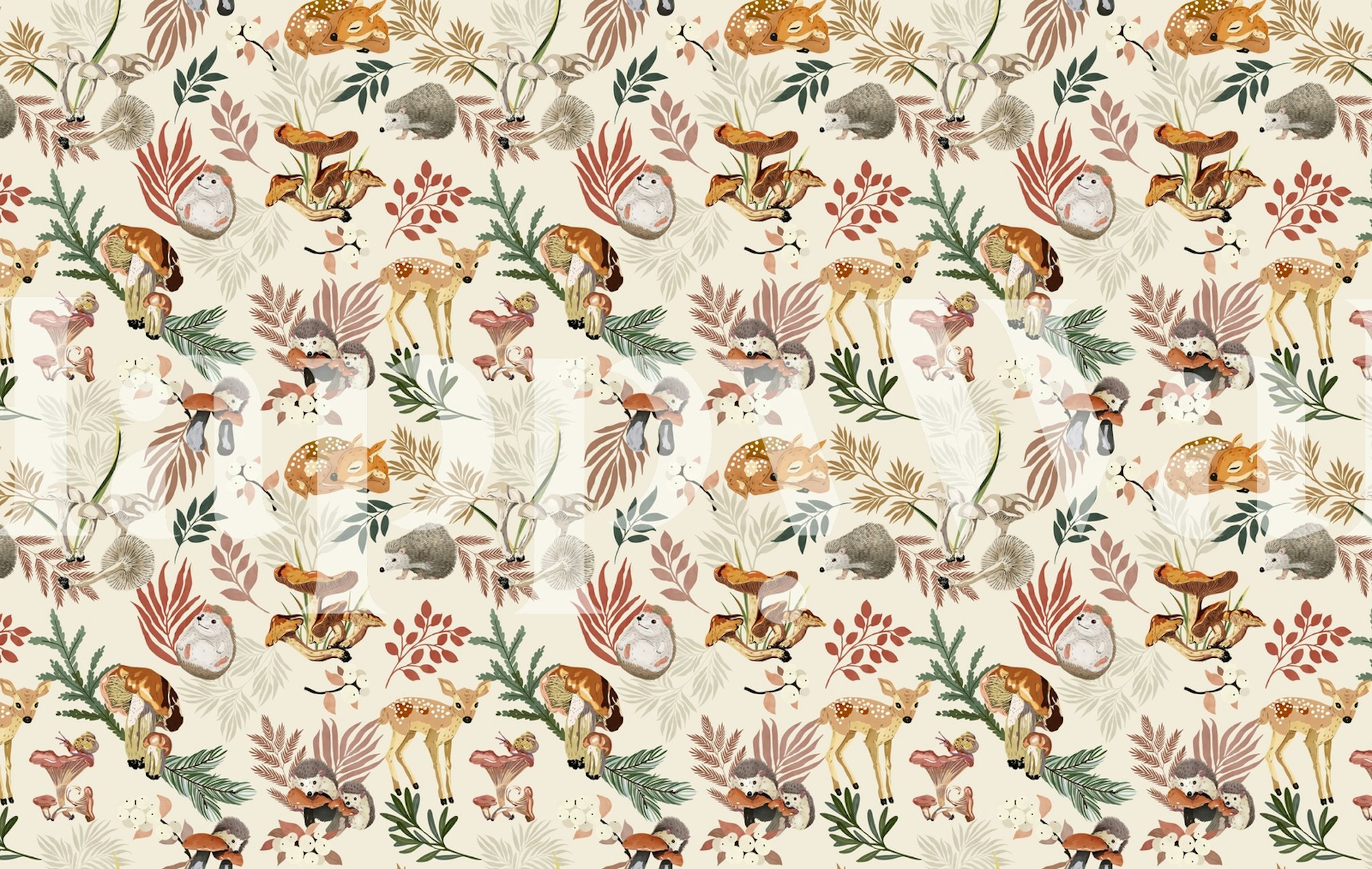 Hupaisia metsäeläimiä syksyisessä seinämaalauksessa