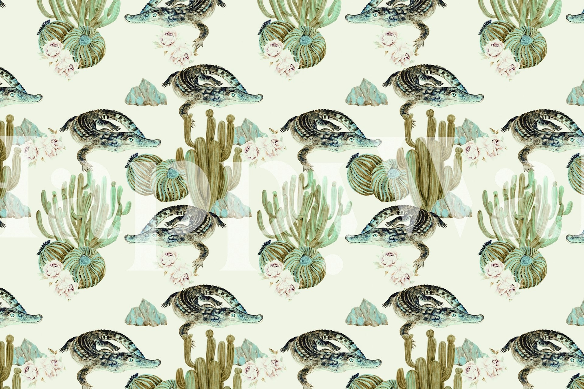 Crocodiles och blomstrande kaktusar tapet