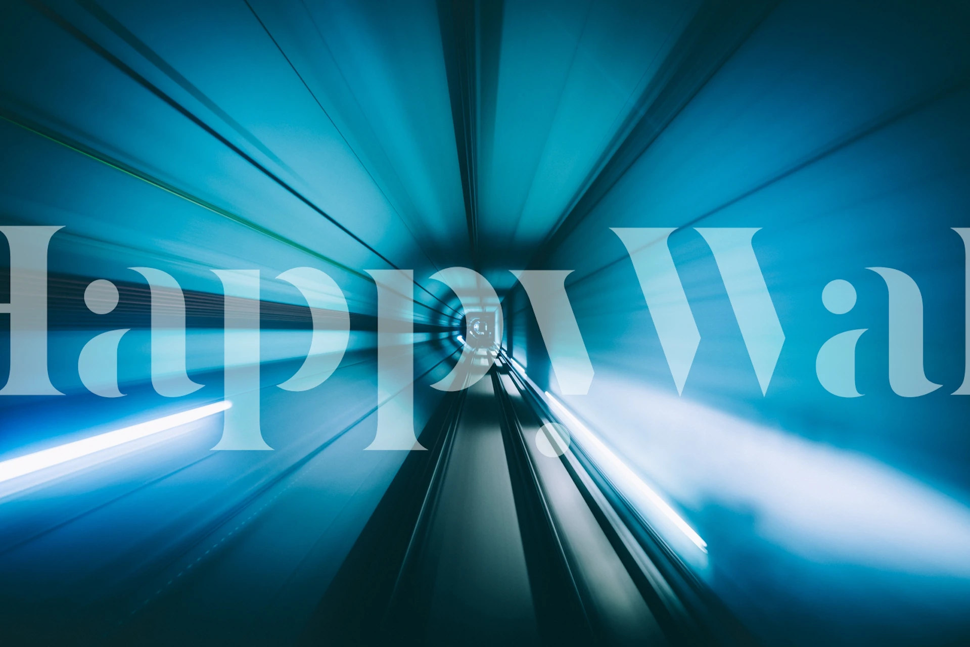 Moody Warp wall mural depicting a tunnel vision effect with deep blue tones and dynamic light streaks