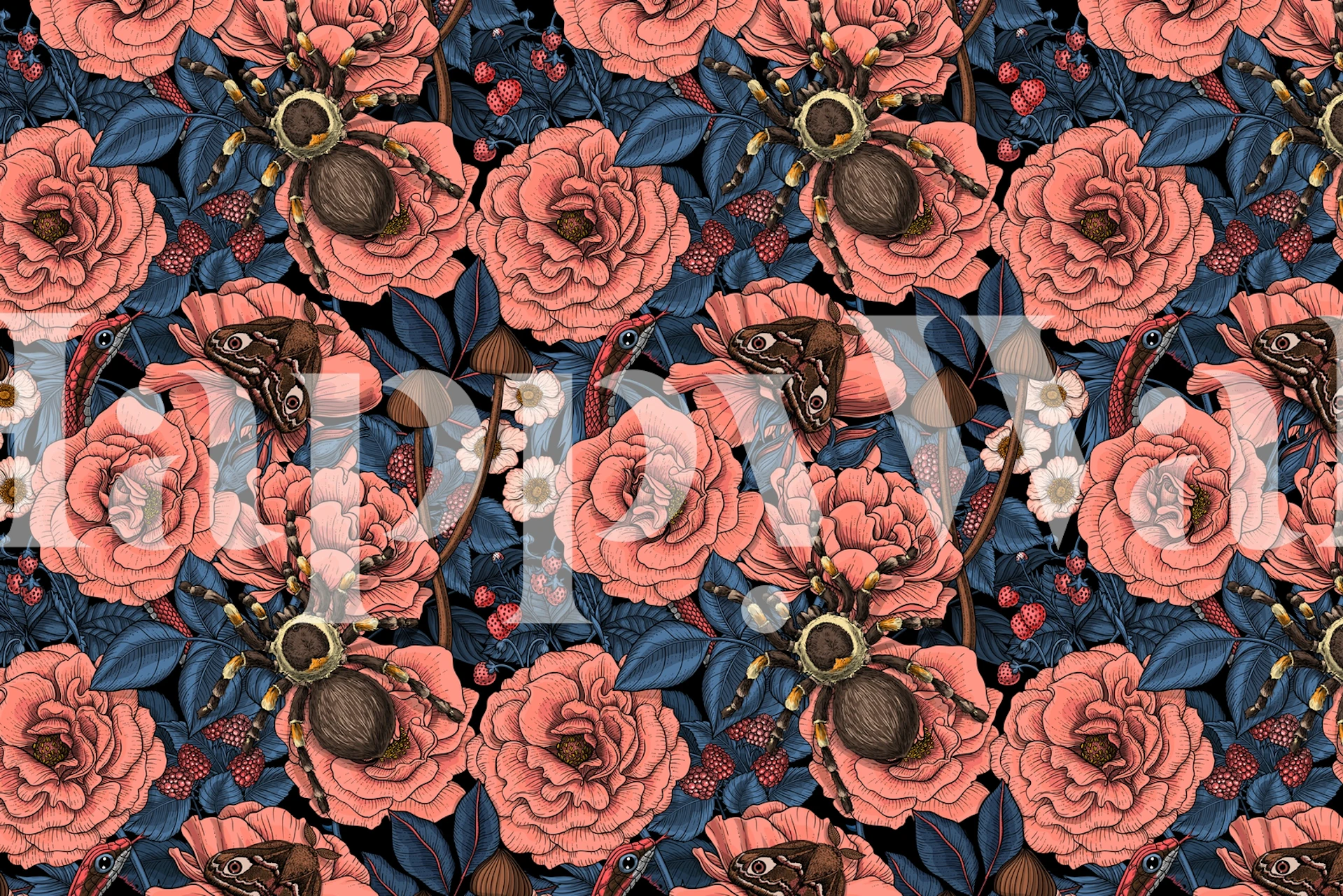 Blumenmuster Tapetdesign in einer Raumumgebung