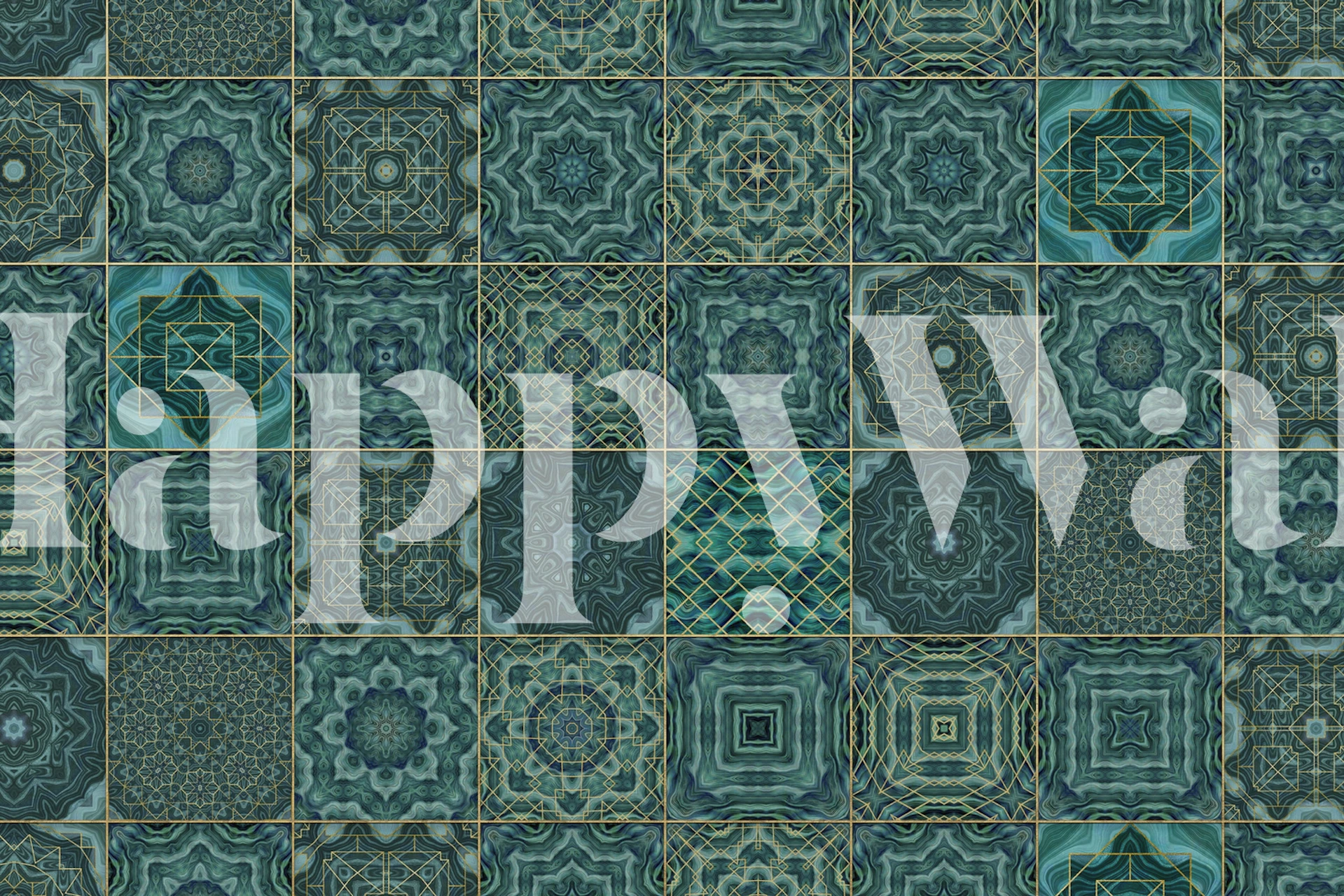 Teal Moroccan tile pattern with intricate geometric shapes wallpaper