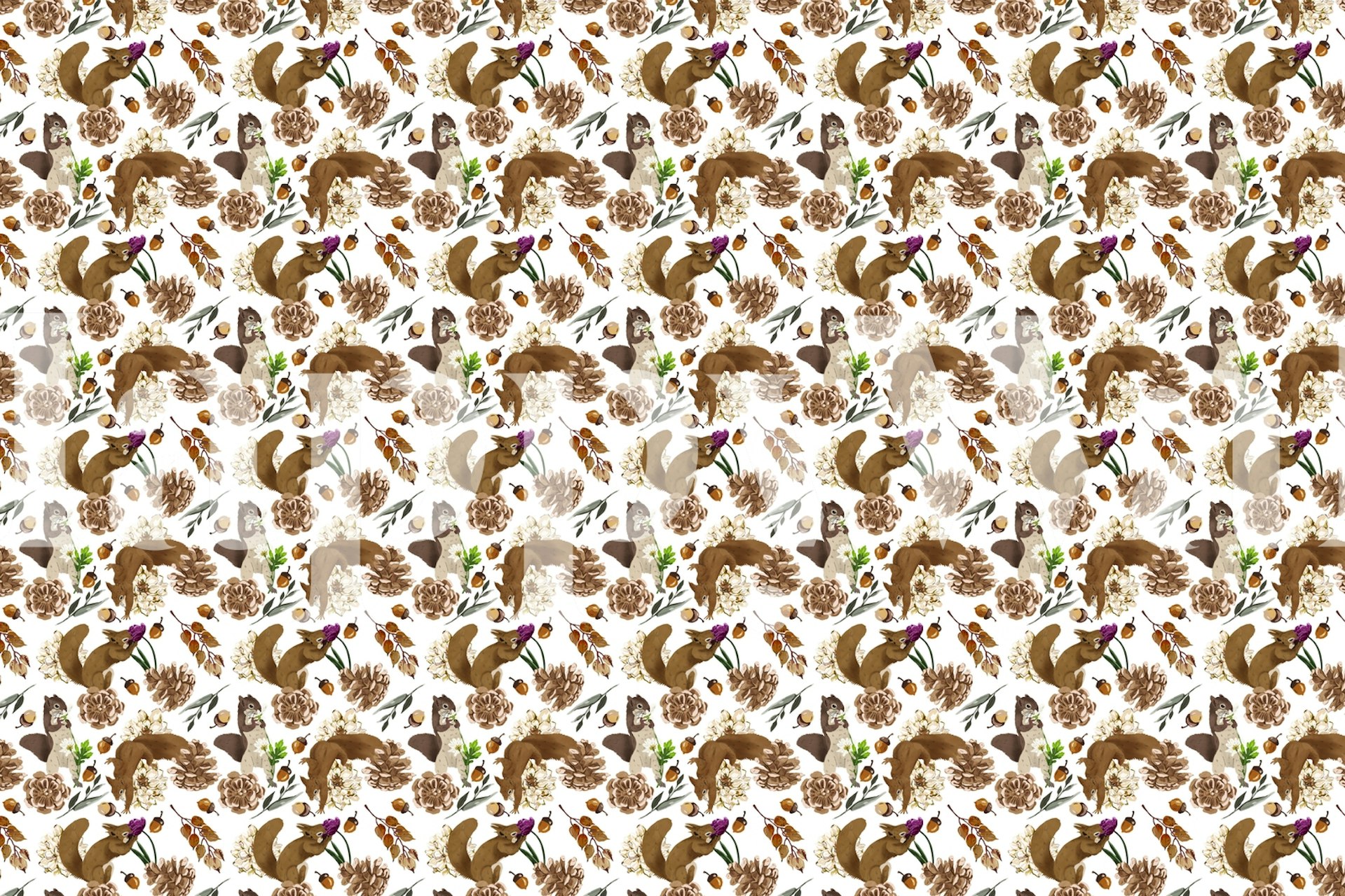 Flowering squirrel meadow wallpaper in a room