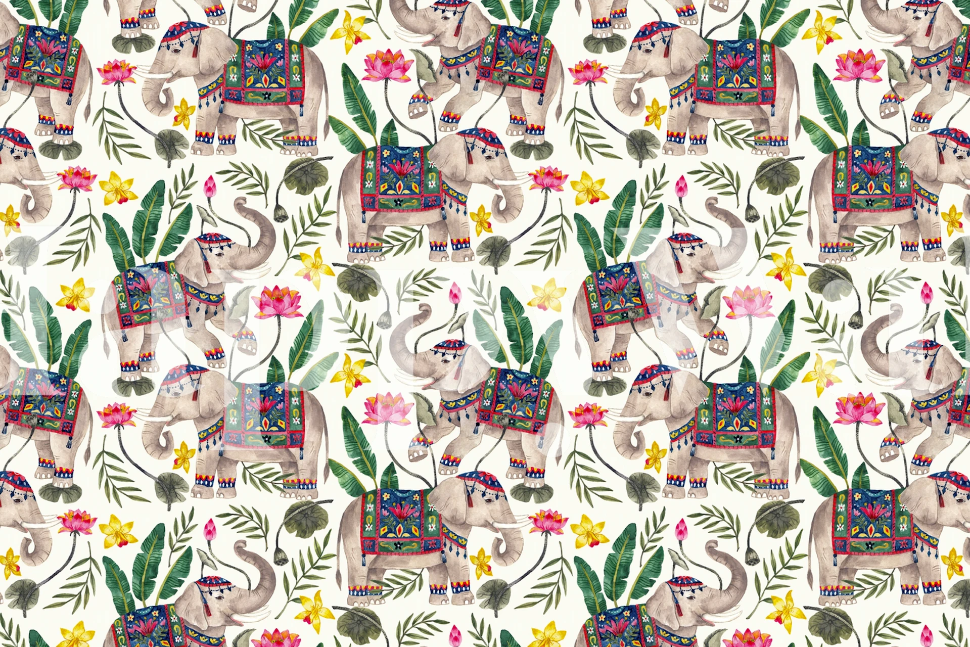 Tapet med elephants and banana leaves