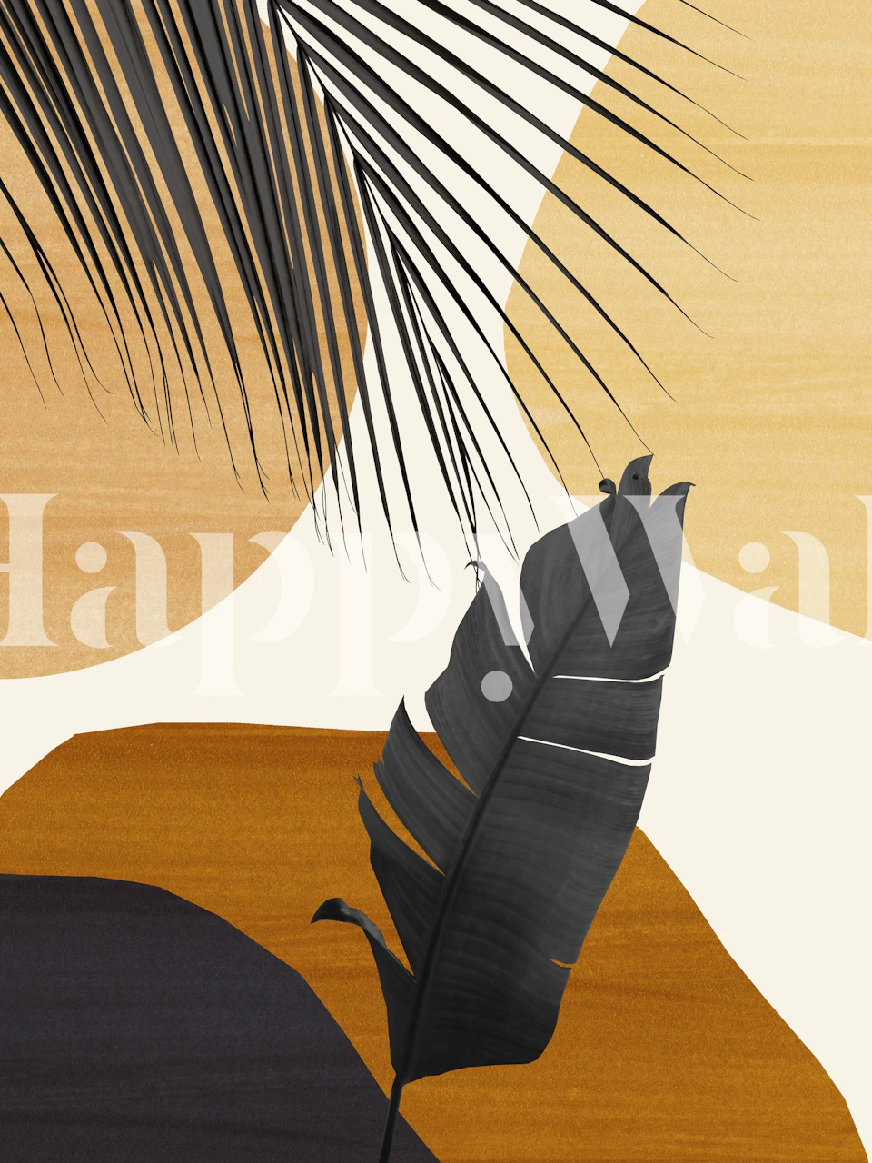 Fototapeta Stylizované siluety banánových listů na teplém béžovém pozadí