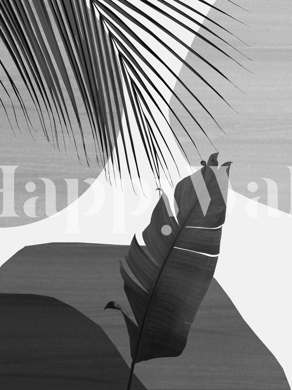 Schwarz-weißes tropisches Bananenblatt-Wandbild