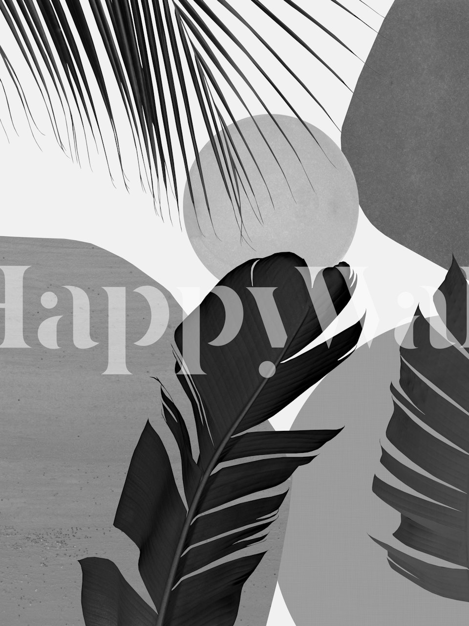 Monokrom abstrakt banan palmeblad veggmaleri design