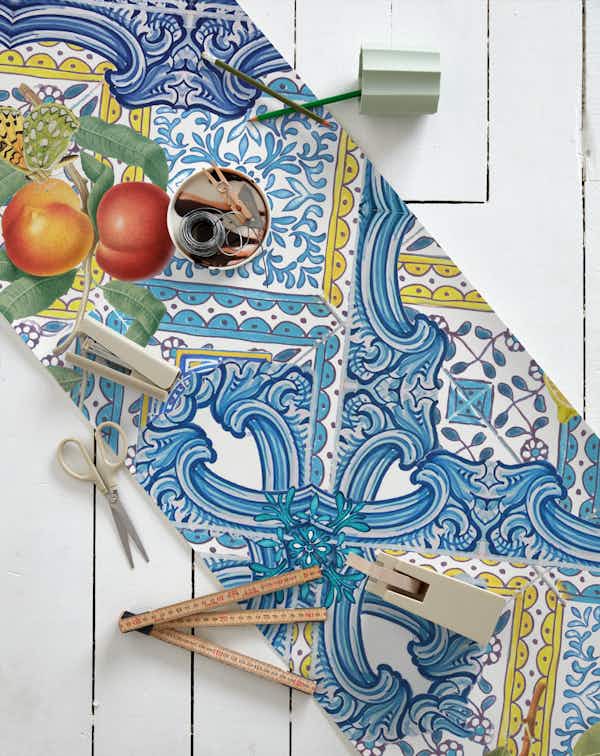 Mediterranean tiles and lemons wallpaper roll