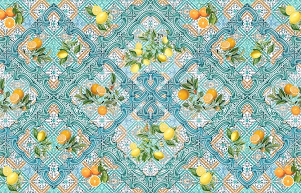 Amalfi azure tiles, lemons and oranges