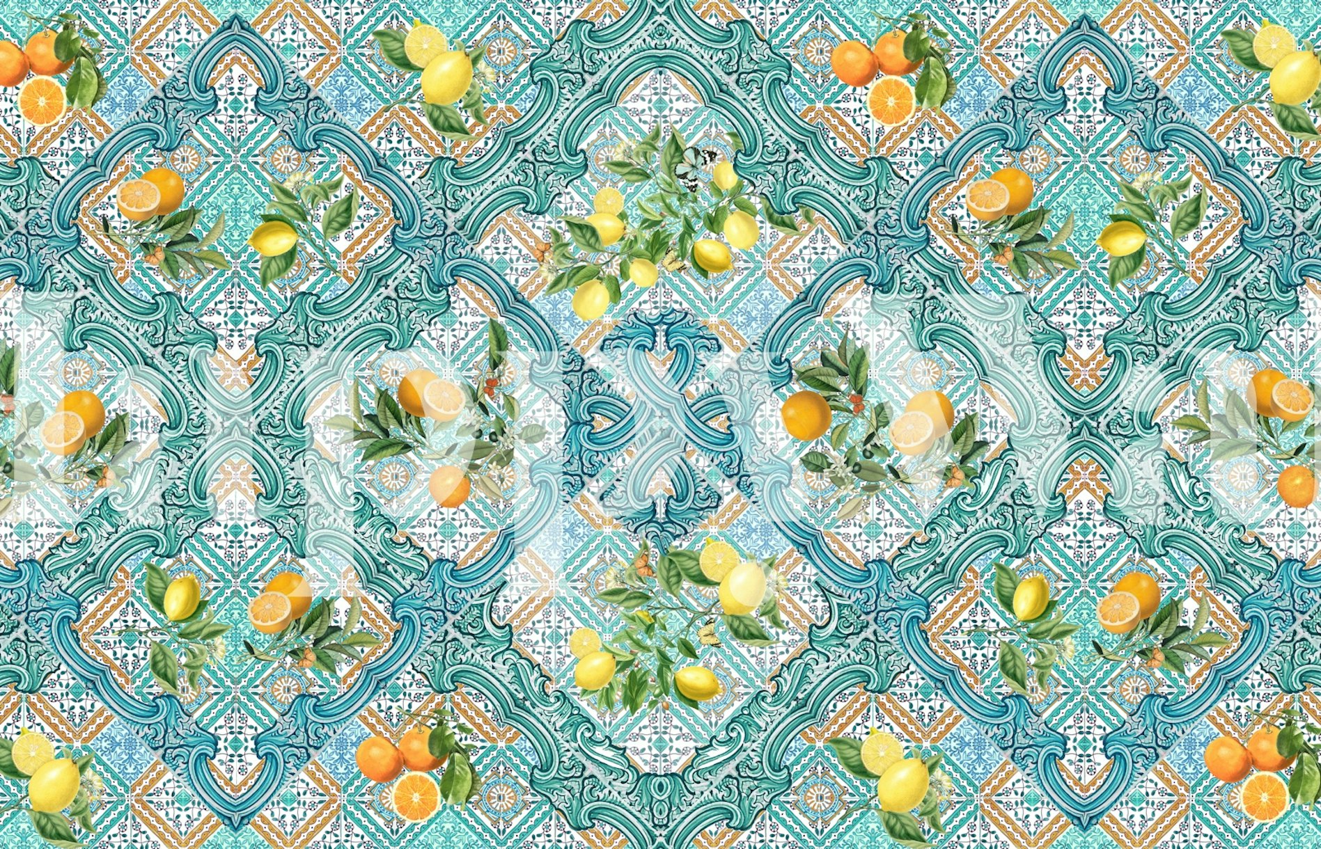 Lemon & Orange Wallpaper | Amalfi Citrus & Tile Wall Murals | Happywall