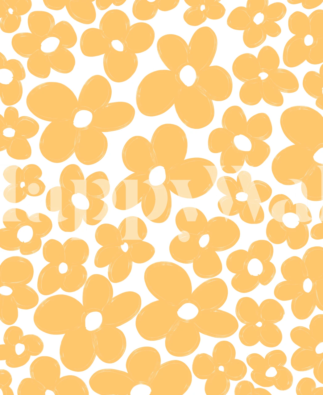 Carta da parati Retro Flowers 1 con vivaci fiori d'arancio su sfondo bianco