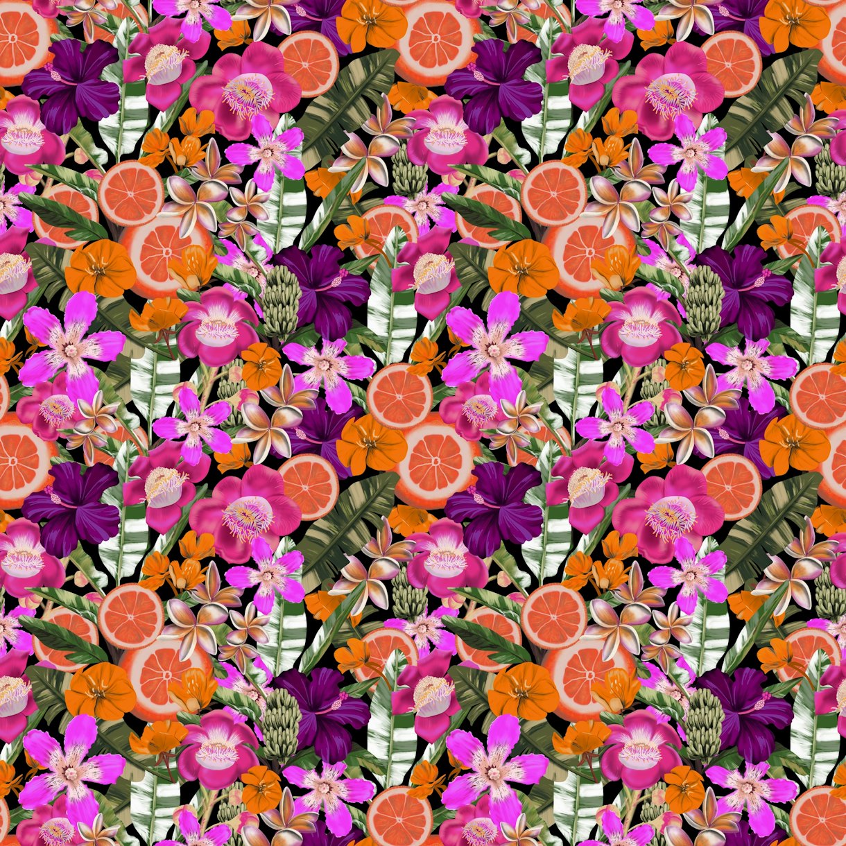 Flowers and Fruits Orange Wallpaper | Happywall