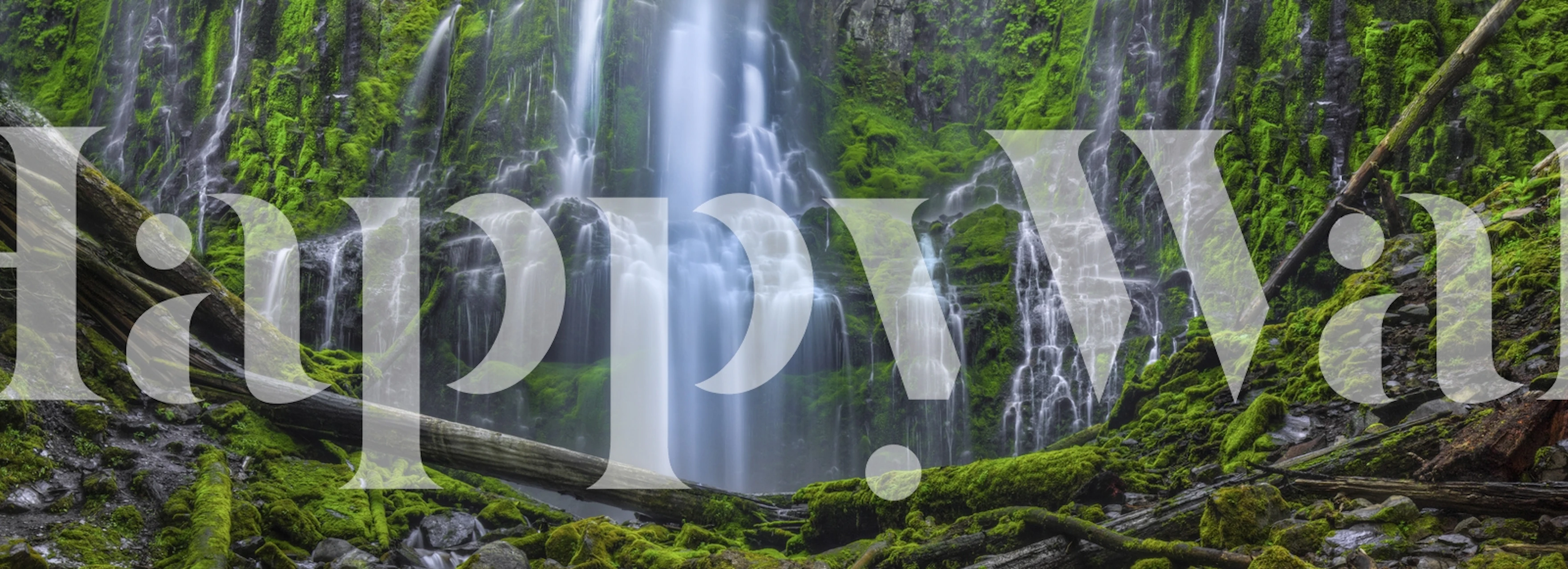 Svěží vodopád v nástěnné malbě zeleného lesa