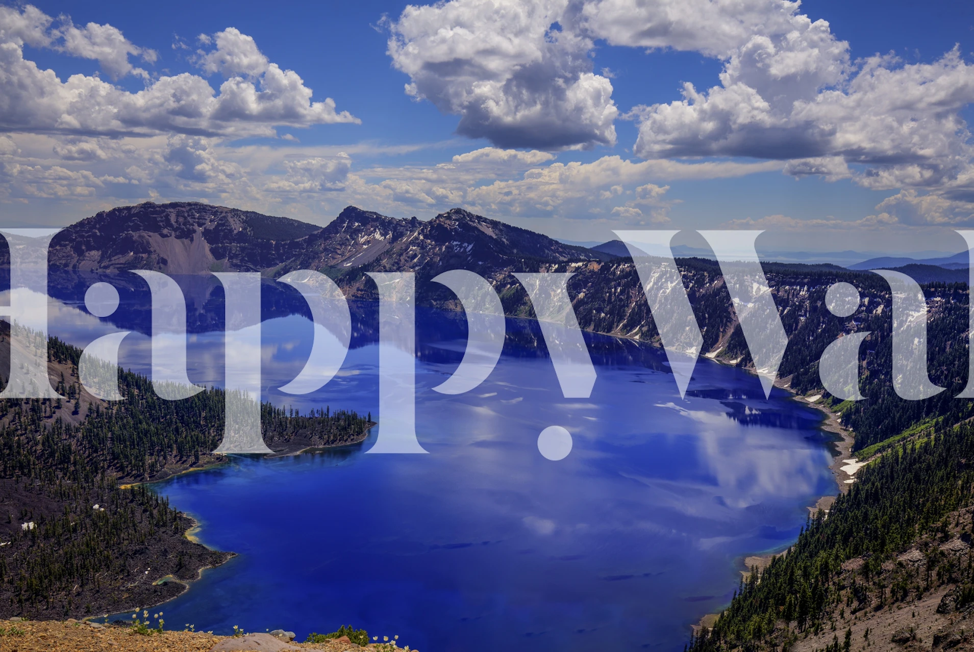 Crater Lake wall mural showing the deep blue waters and surrounding cliffs