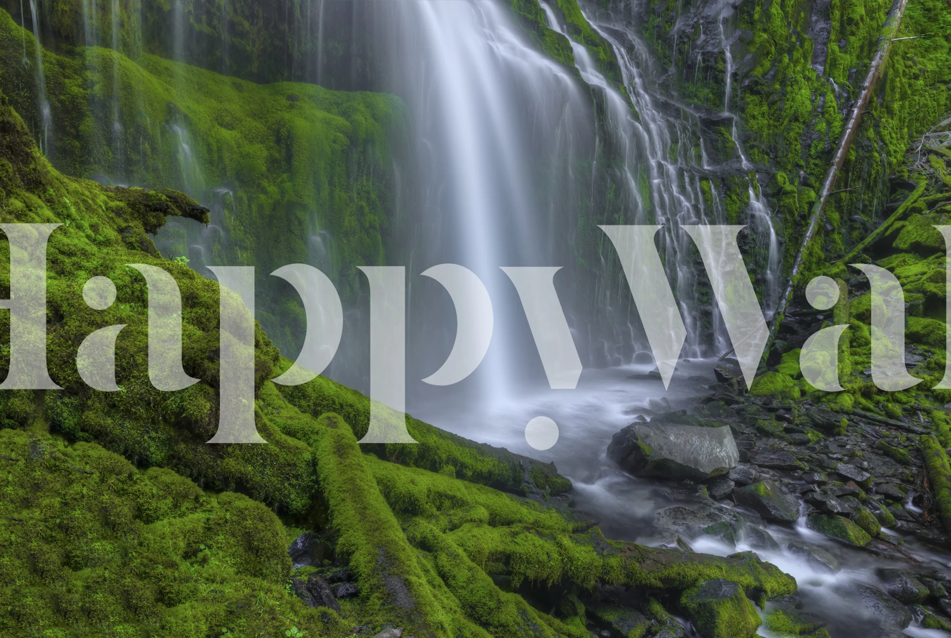 Waterfall with lush green moss and rocks wallpaper