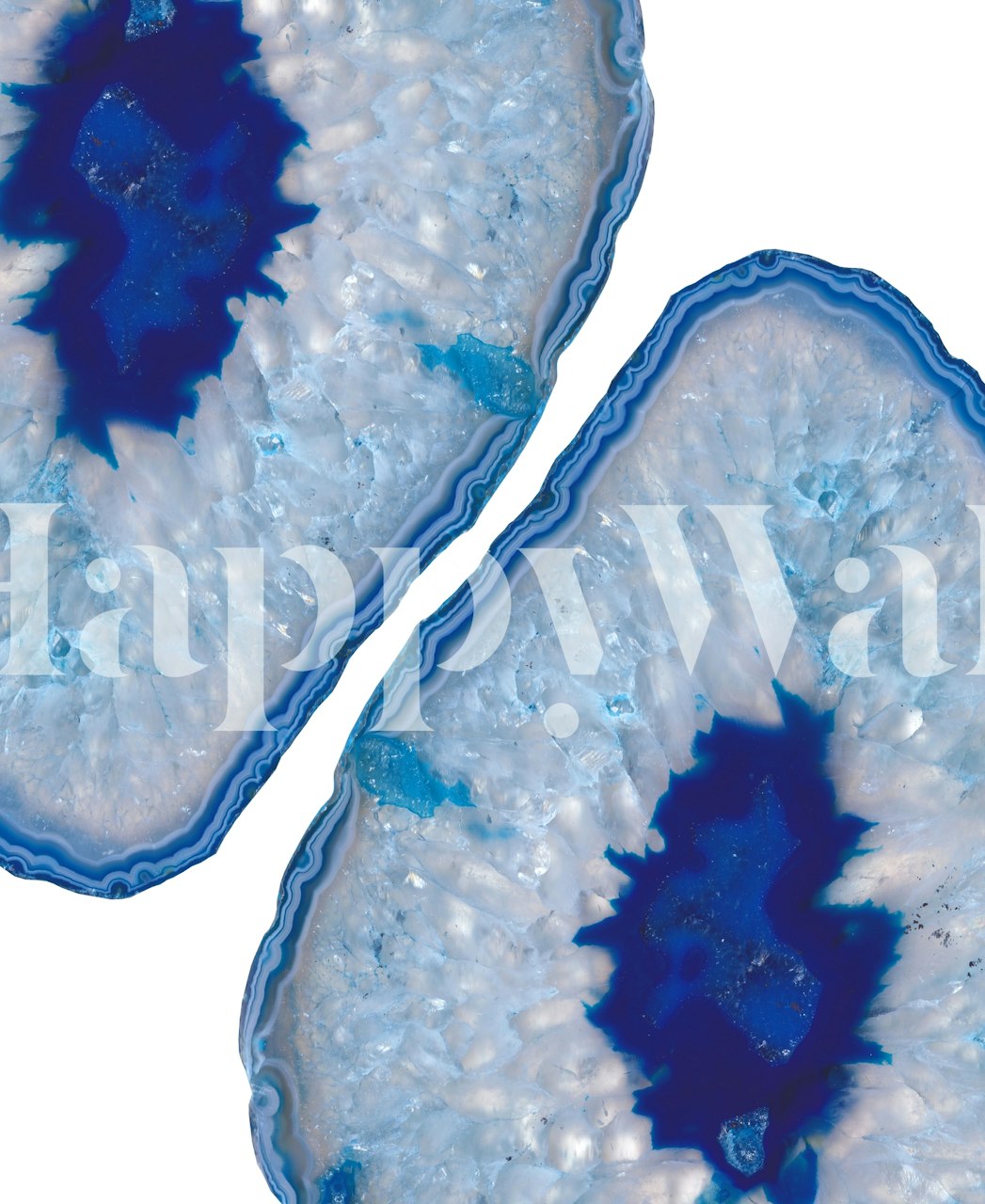 Papel de parede Yin Yang Agate Glam 2a com padrões de pedra ágata azul e branca.