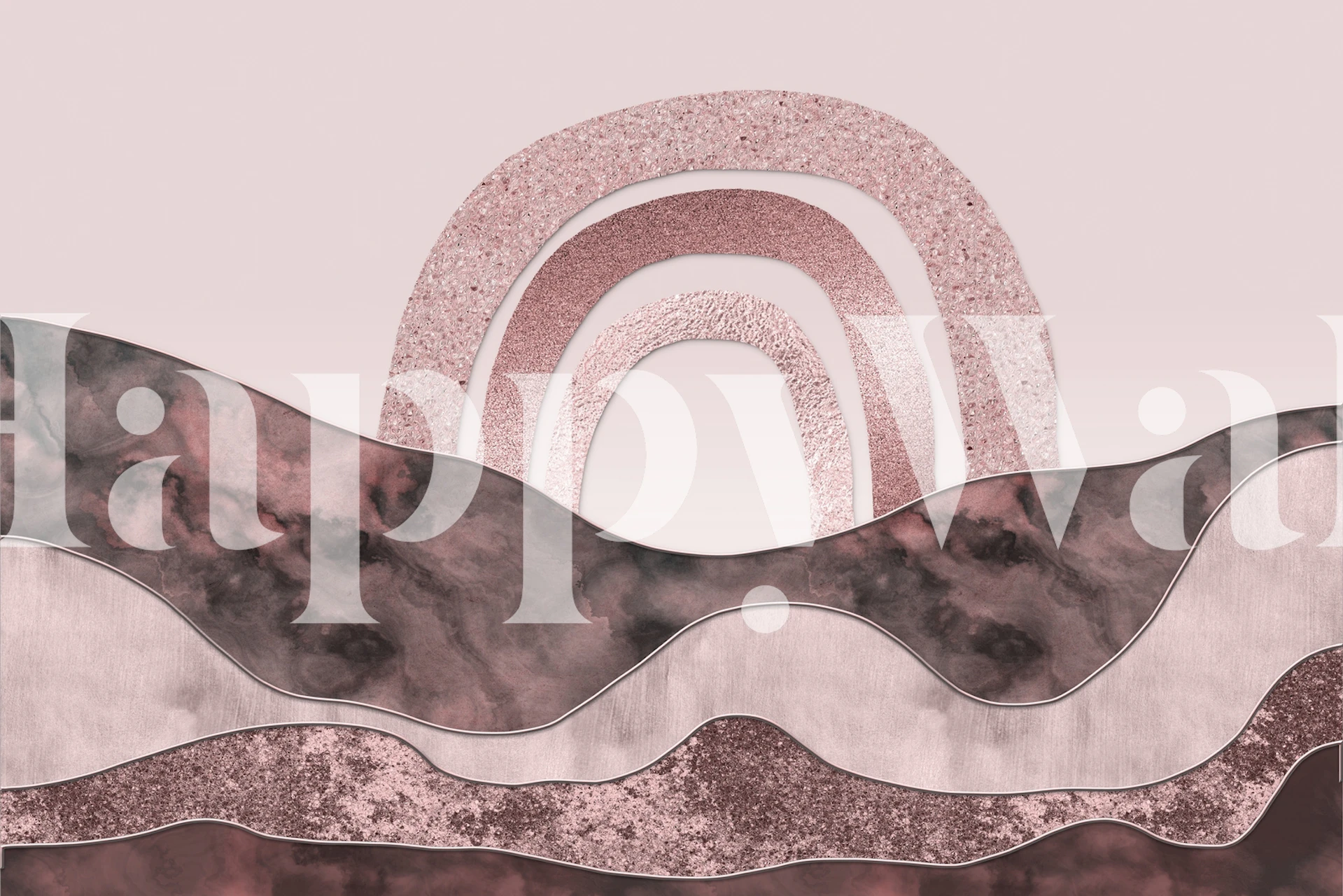 Artistic Glam Rainbow Rose Gold wall mural with marble textures and wavy lines