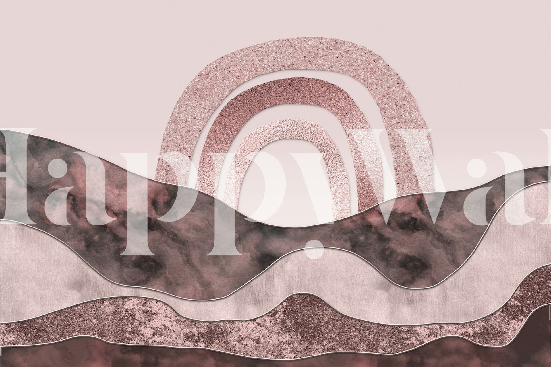 Artistic Glam Rainbow Rose Gold wall mural with marble textures and wavy lines