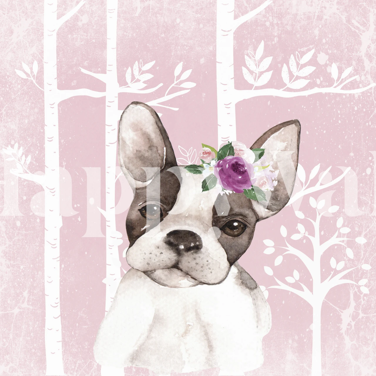 French Flower Bulldog tapetdesign