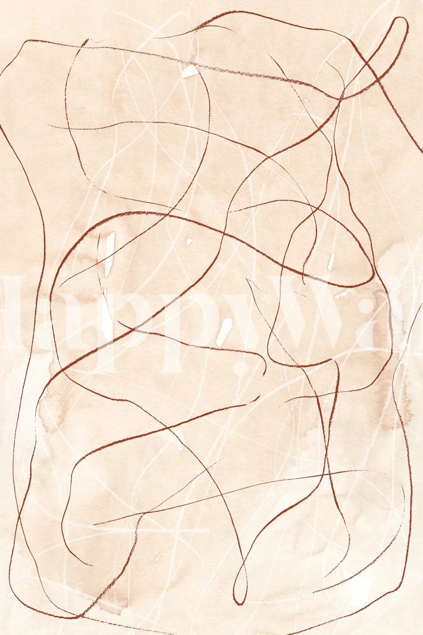 Abstract terracotta scribble design on beige wallpaper