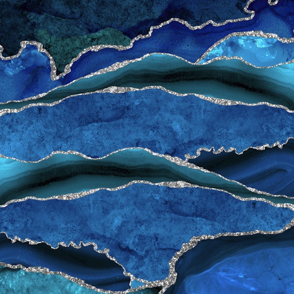 Ocean Waves Marble Blue Silver
