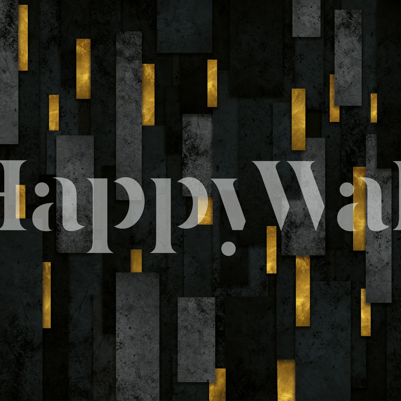 Black and gold abstract wall mural with vertical charcoal spires design