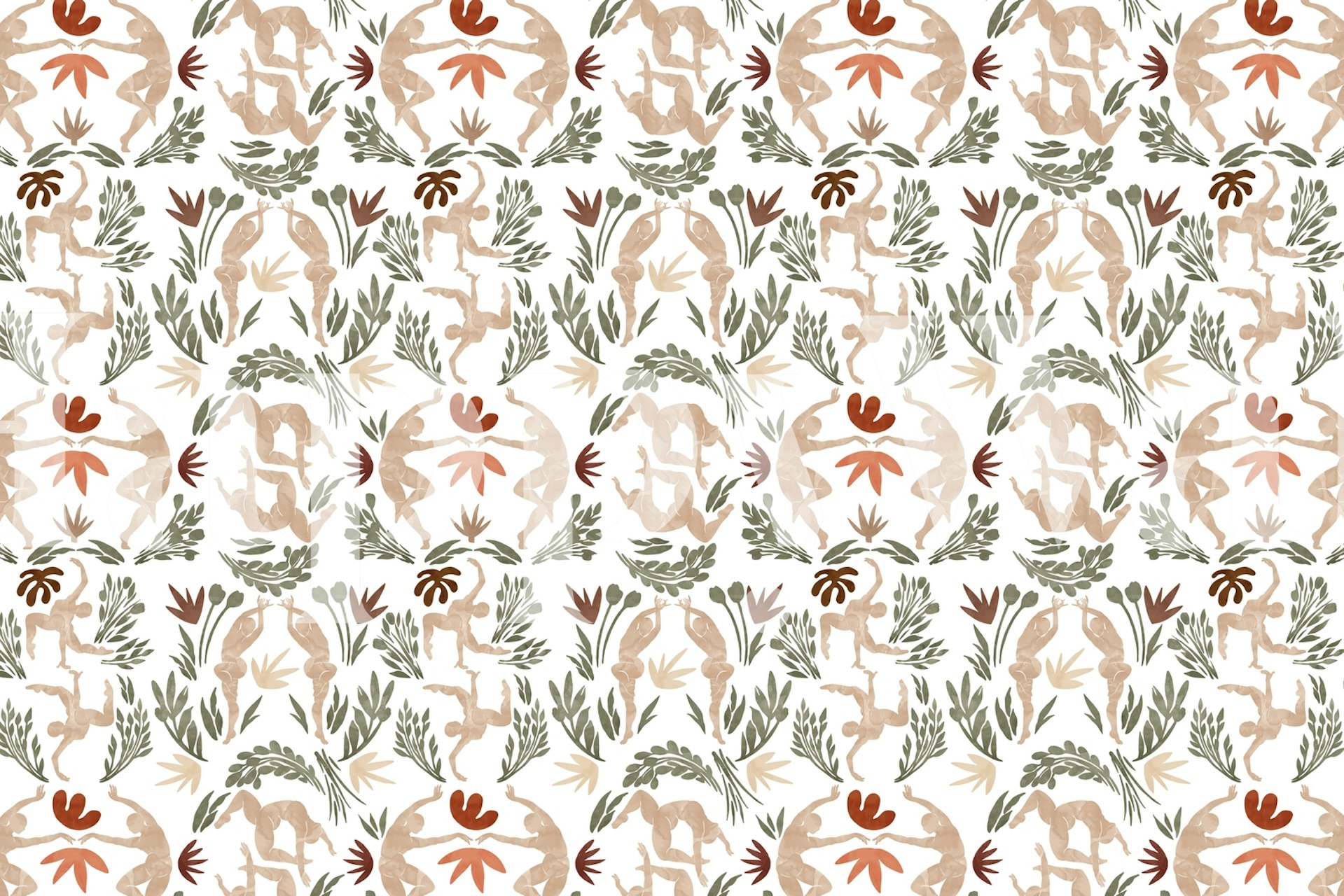 Mosaic dance women wallpaper in a room