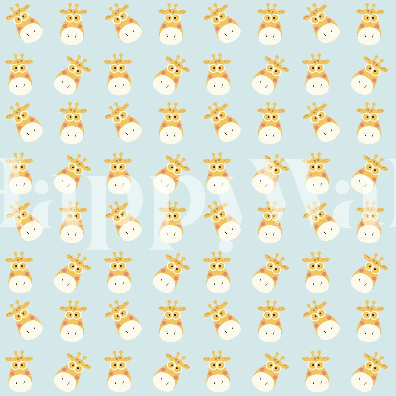 Pattern of giraffes with glasses on pastel background wall mural
