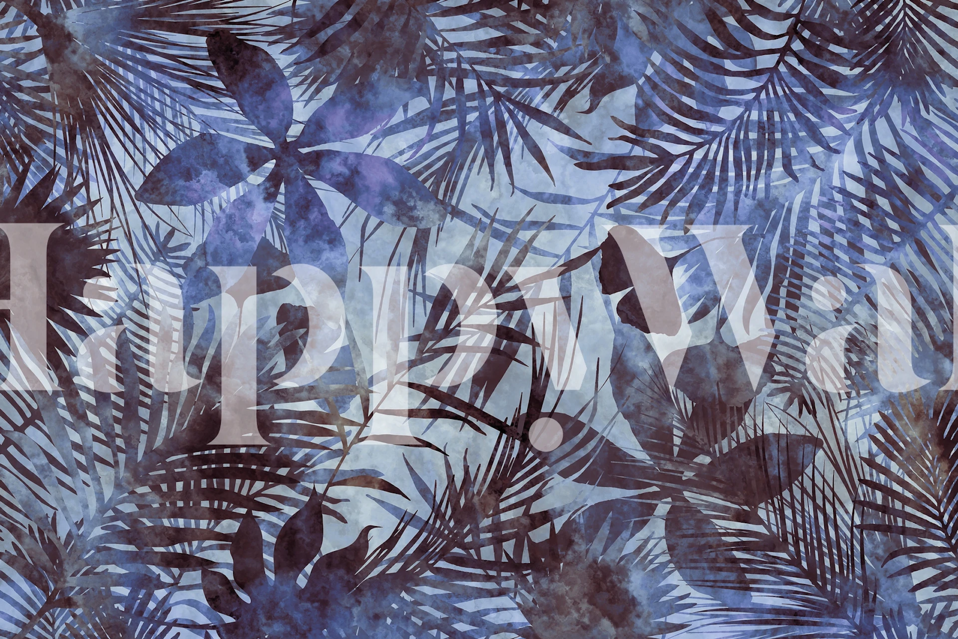 Blue tropical jungle wallpaper with large foliage and floral patterns