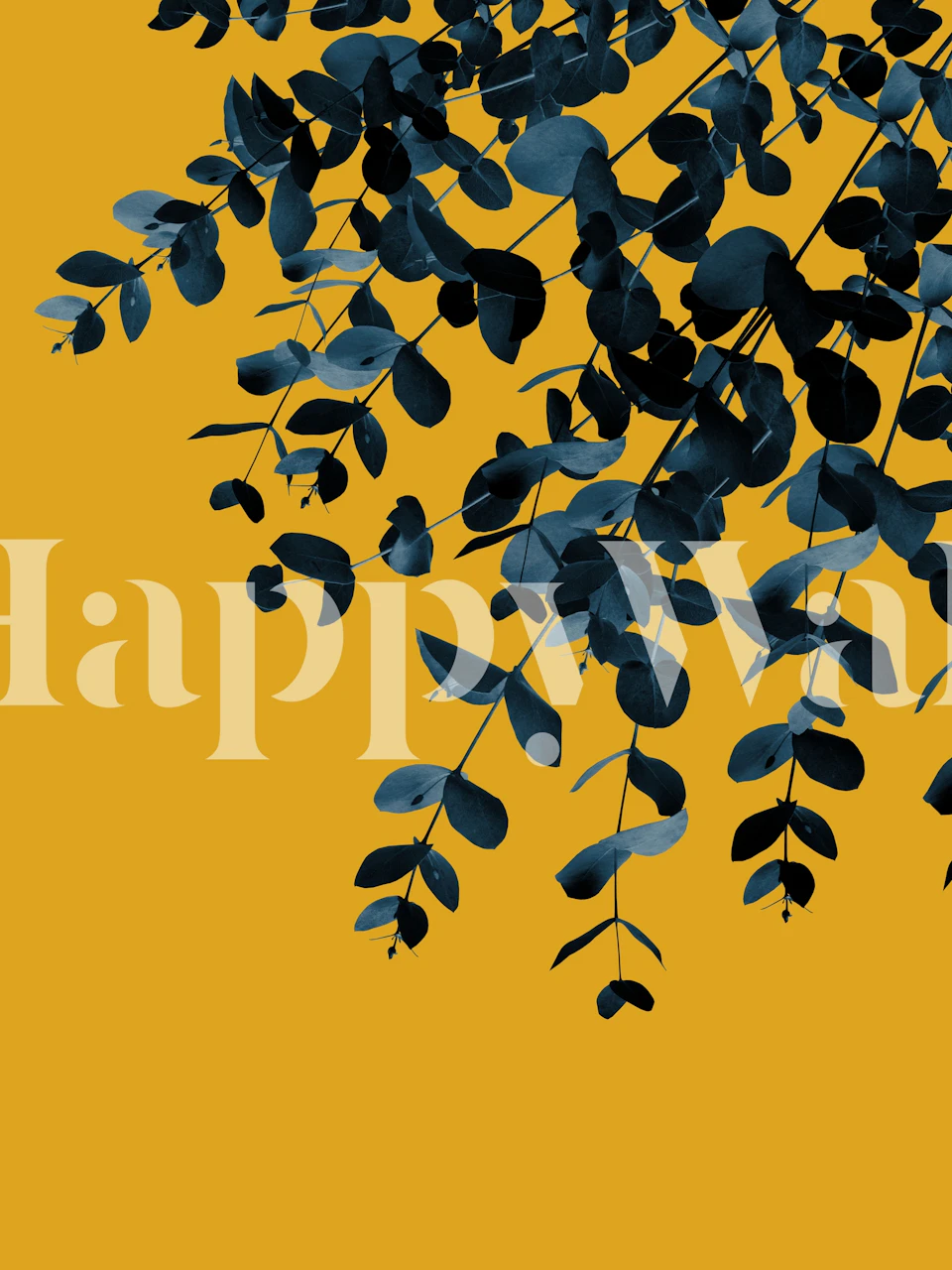 Eucalyptus leaves on a yellow background wallpaper