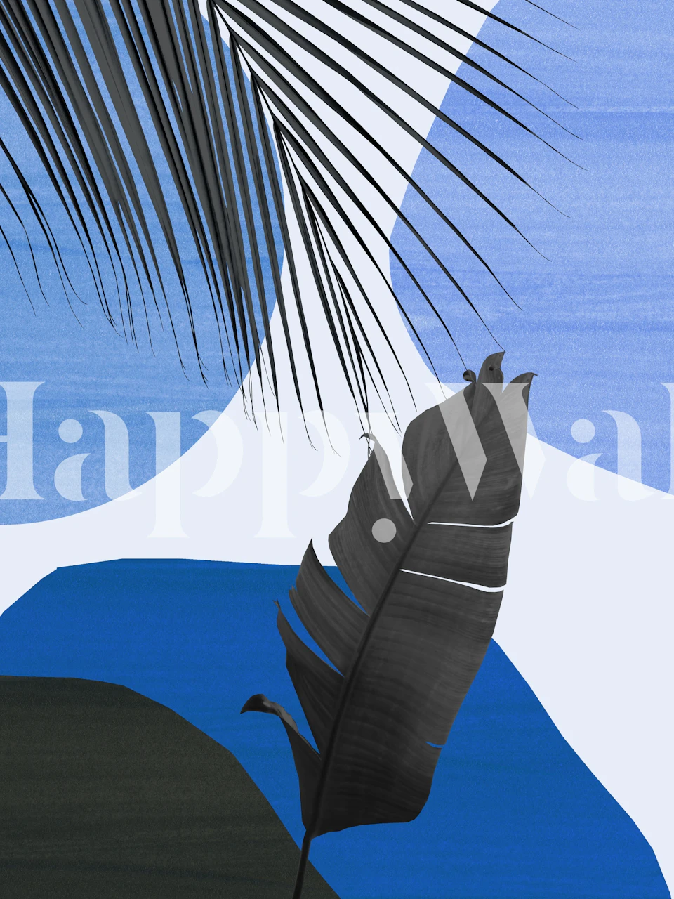 Stiliserad tropiskt bananblad tapet med en fridfull blå bakgrund