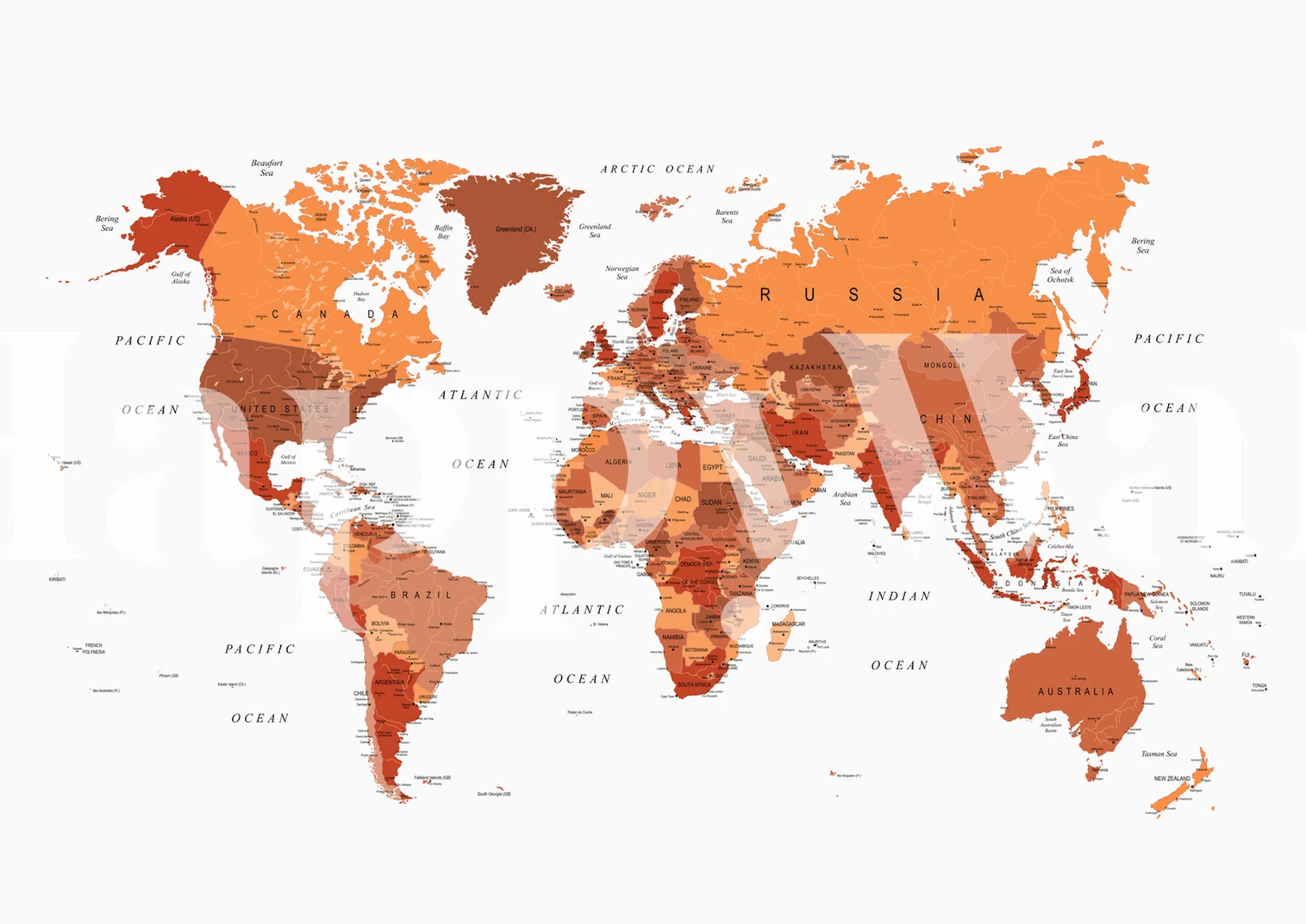 World Map Russet Orange carta da parati in una stanza