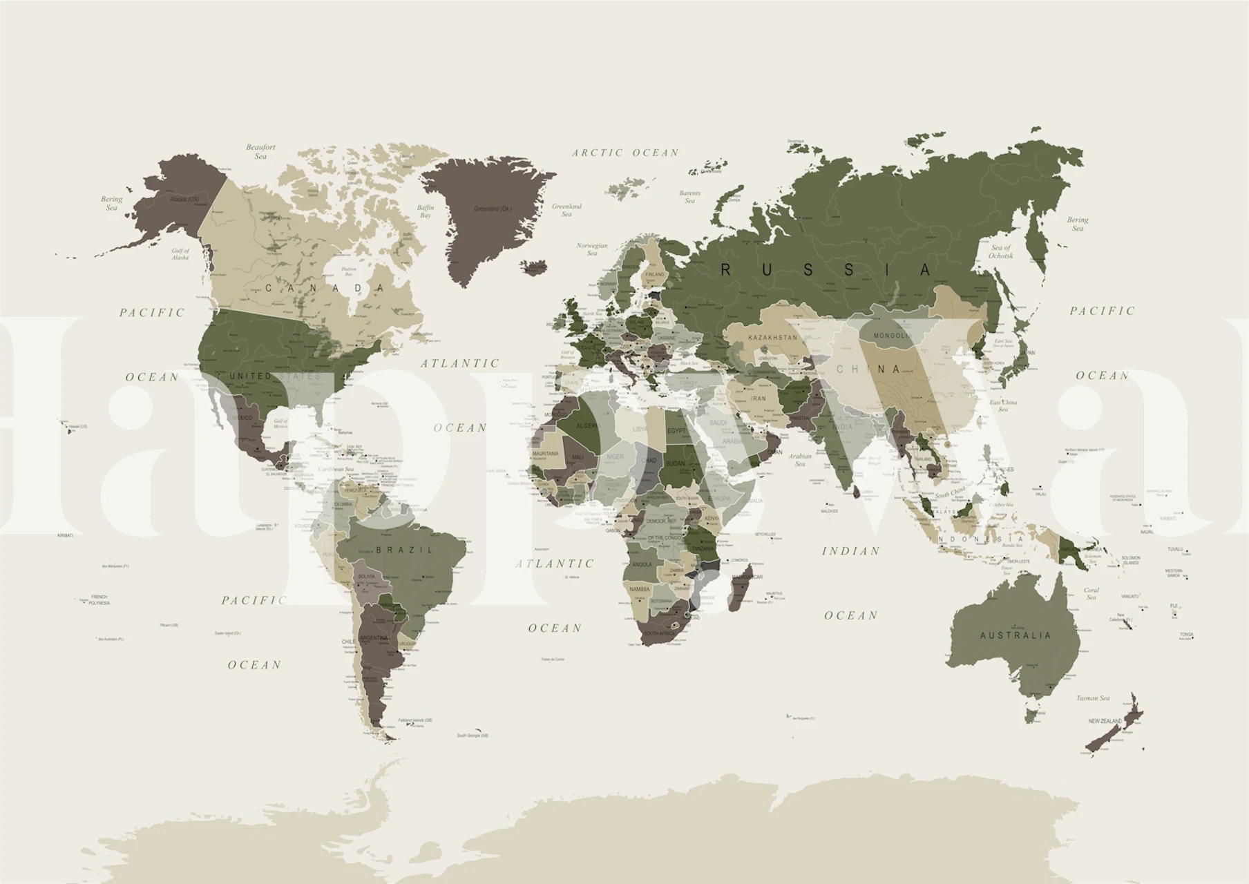 World map in camouflage colors: greens, browns, taupe wallpaper