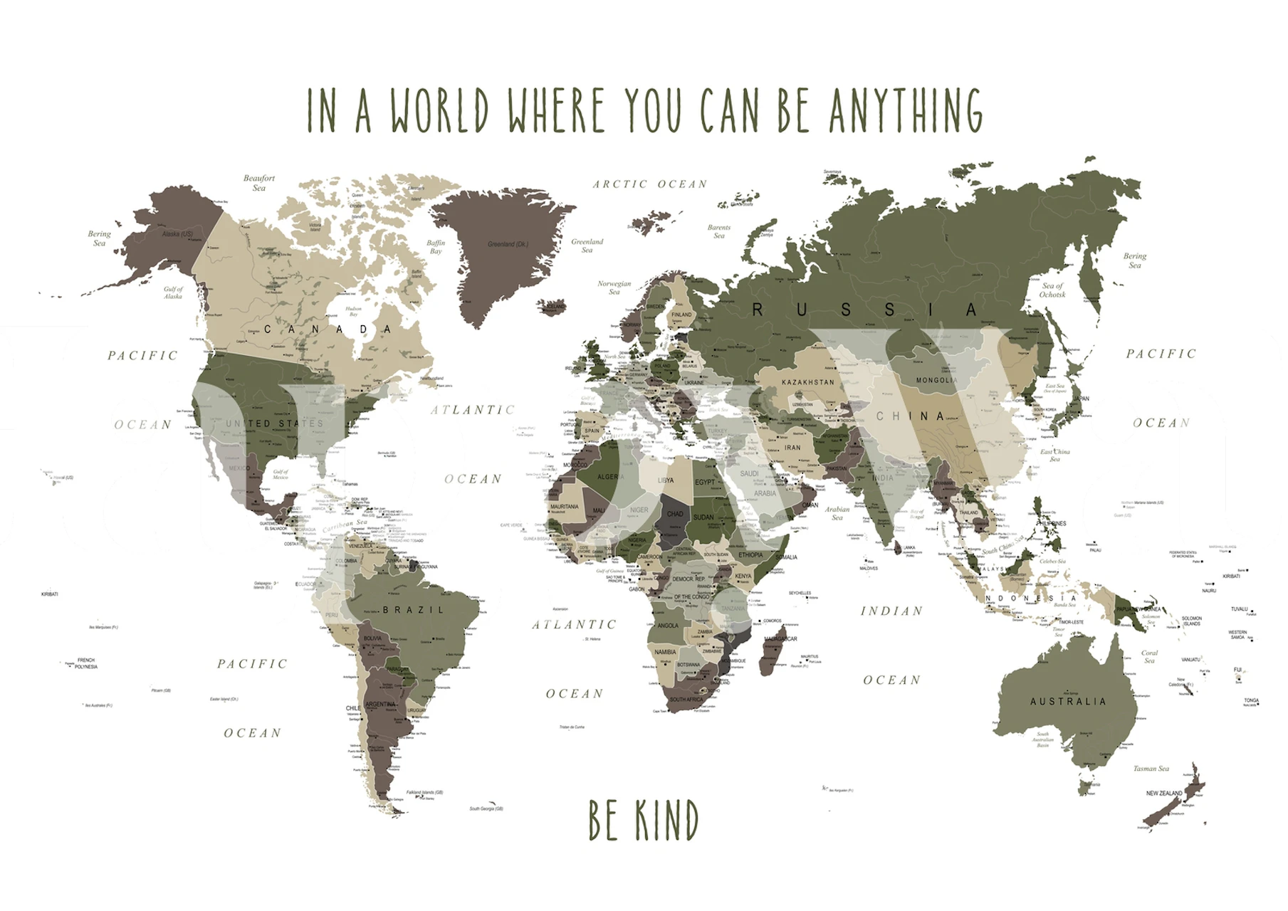 Be Kind World Map tapet i ett stiligt rum