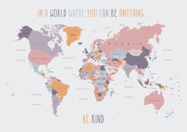 Be Kind World Map Pastels