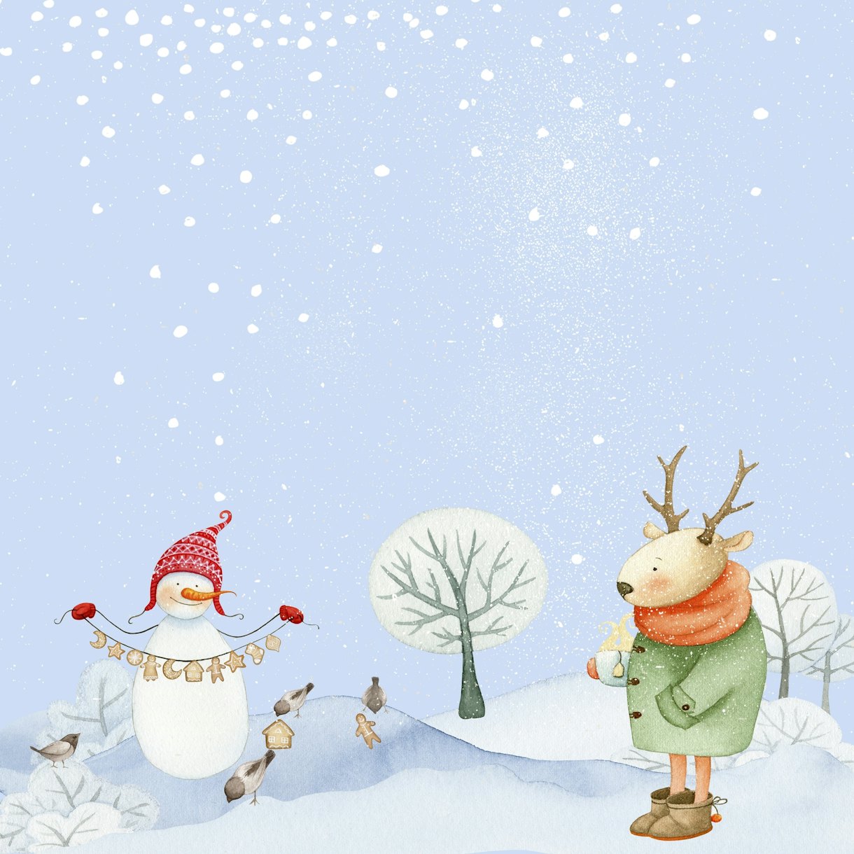 Snowman and Deer wallpaper - Happywall