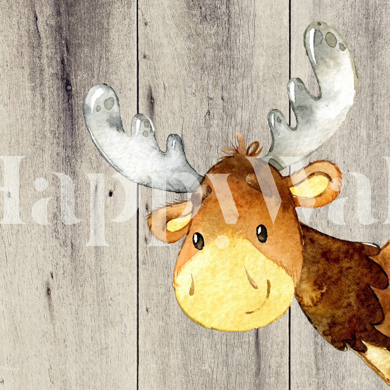 Cute deer illustration with wooden background wallpaper