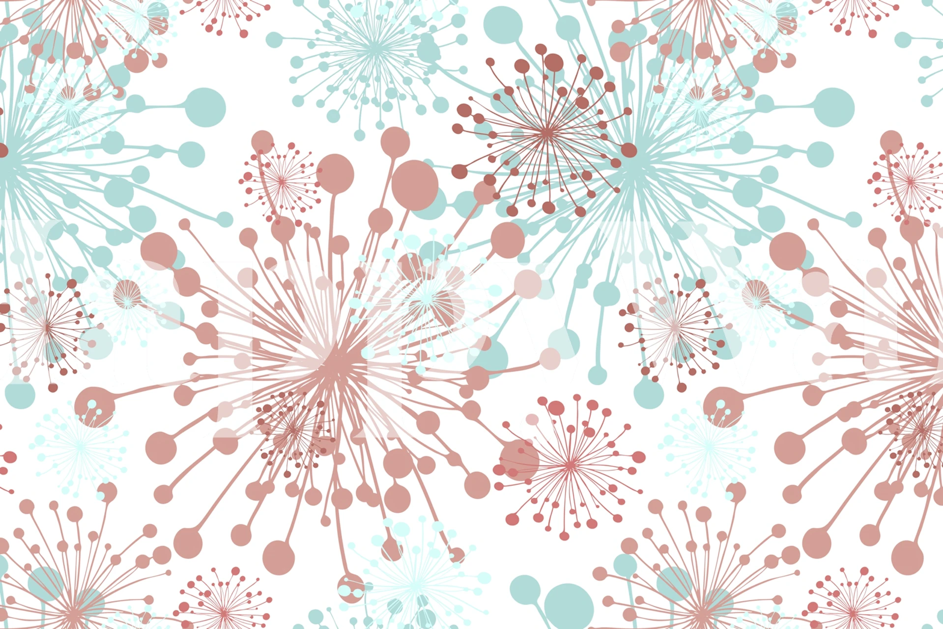 White wallpaper with mint and blush dandelion pattern