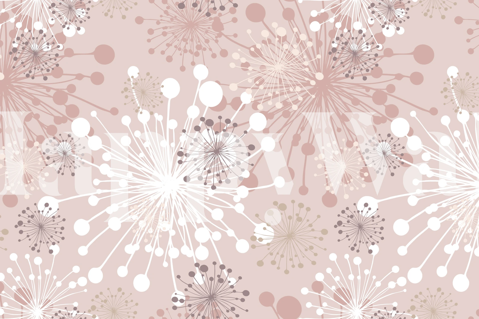 Dandelion flower pattern in blush pink and white wallpaper