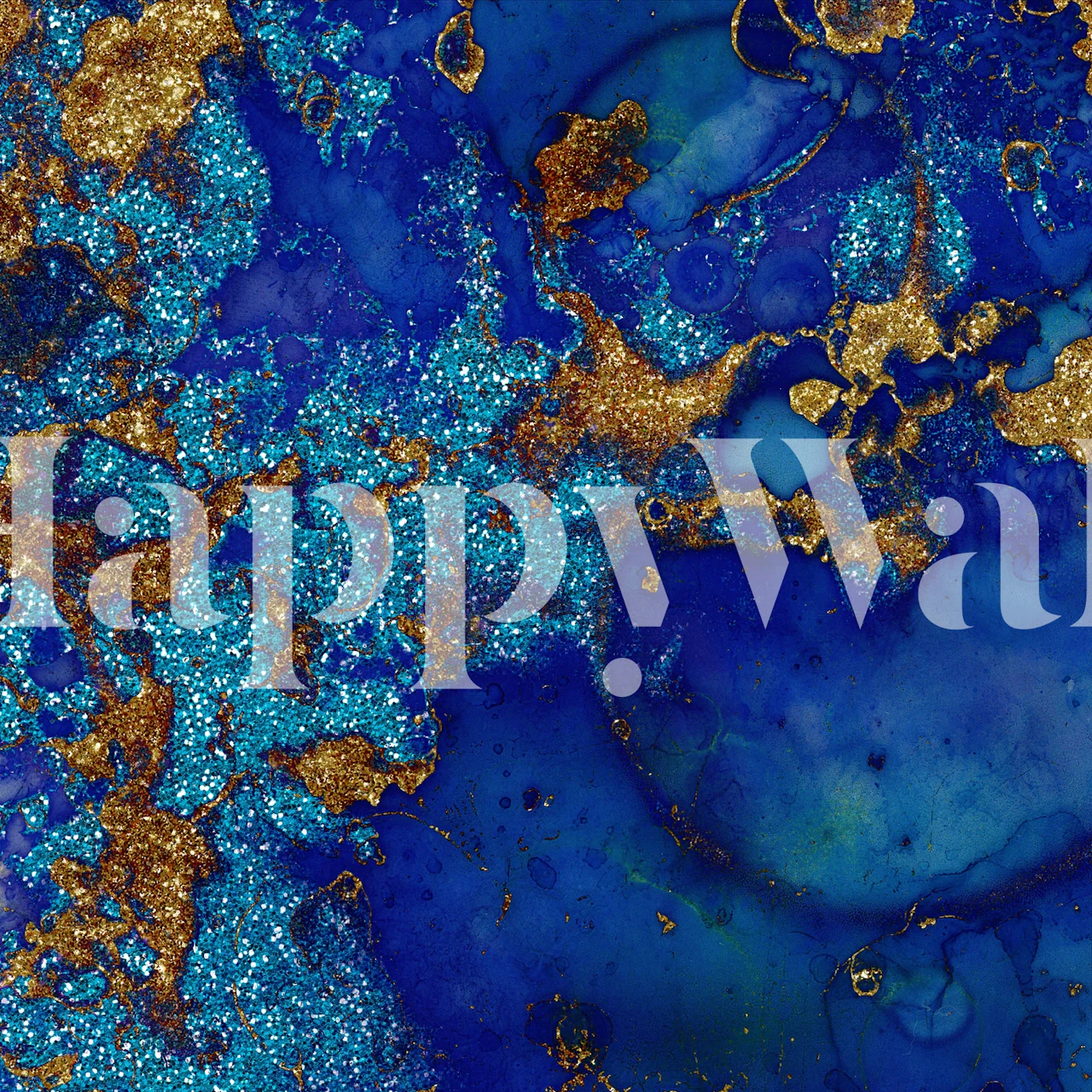 Indigo blauwe en gouden glitter marmeren patroon muurschildering