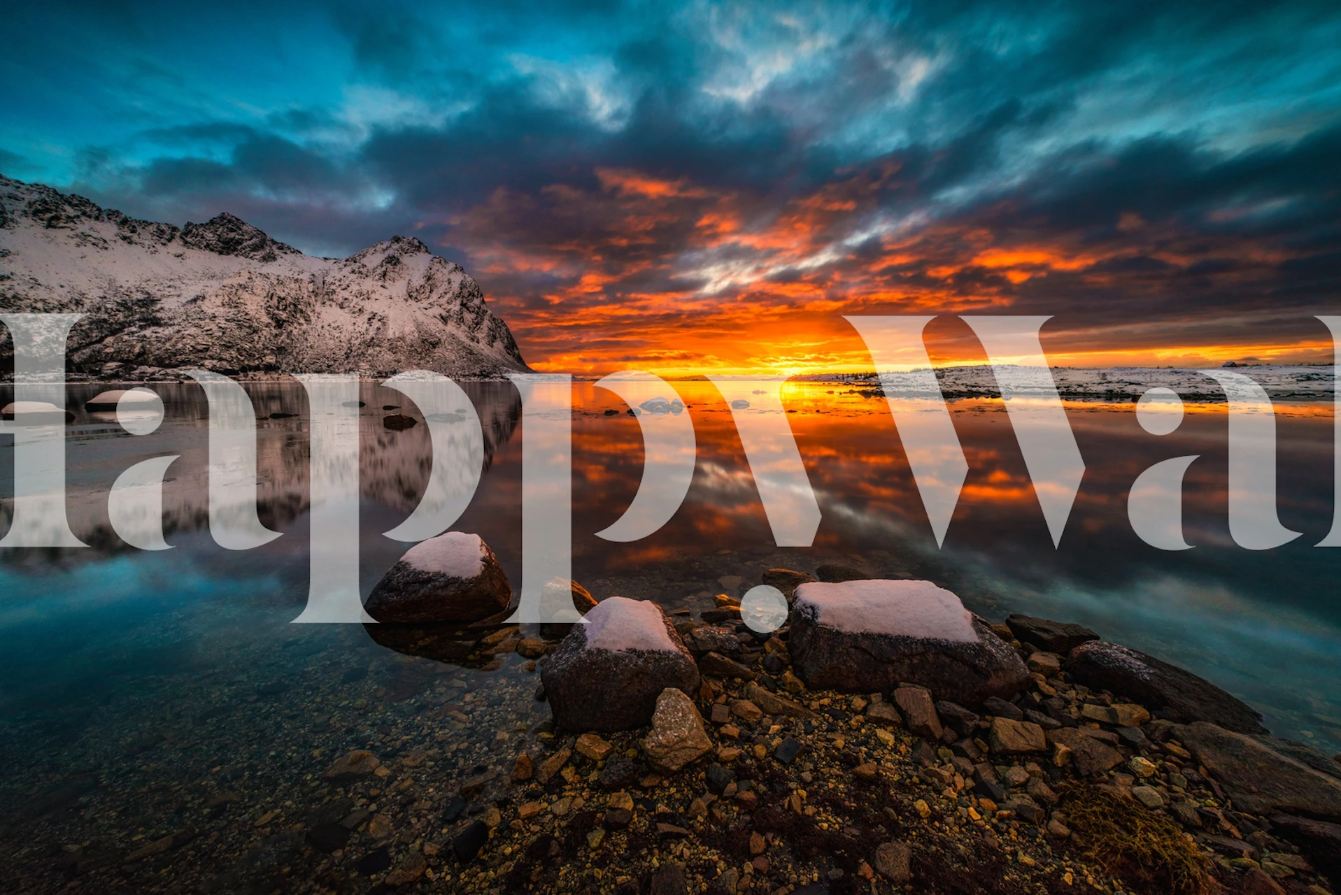 Sky on fire wallpaper in a room setting