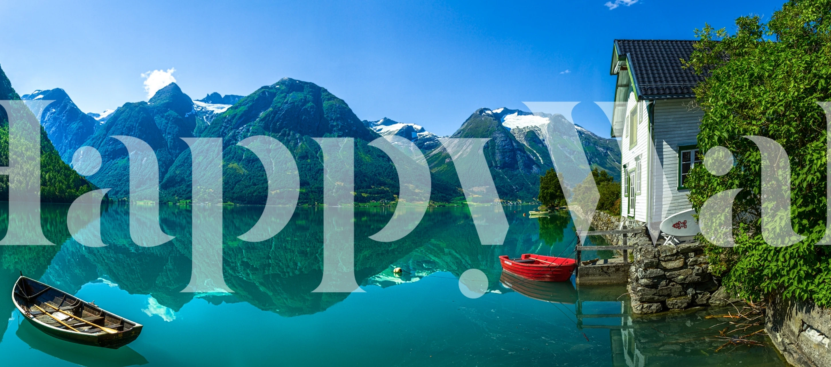 Scenic wallpaper of a glacier lake in a room