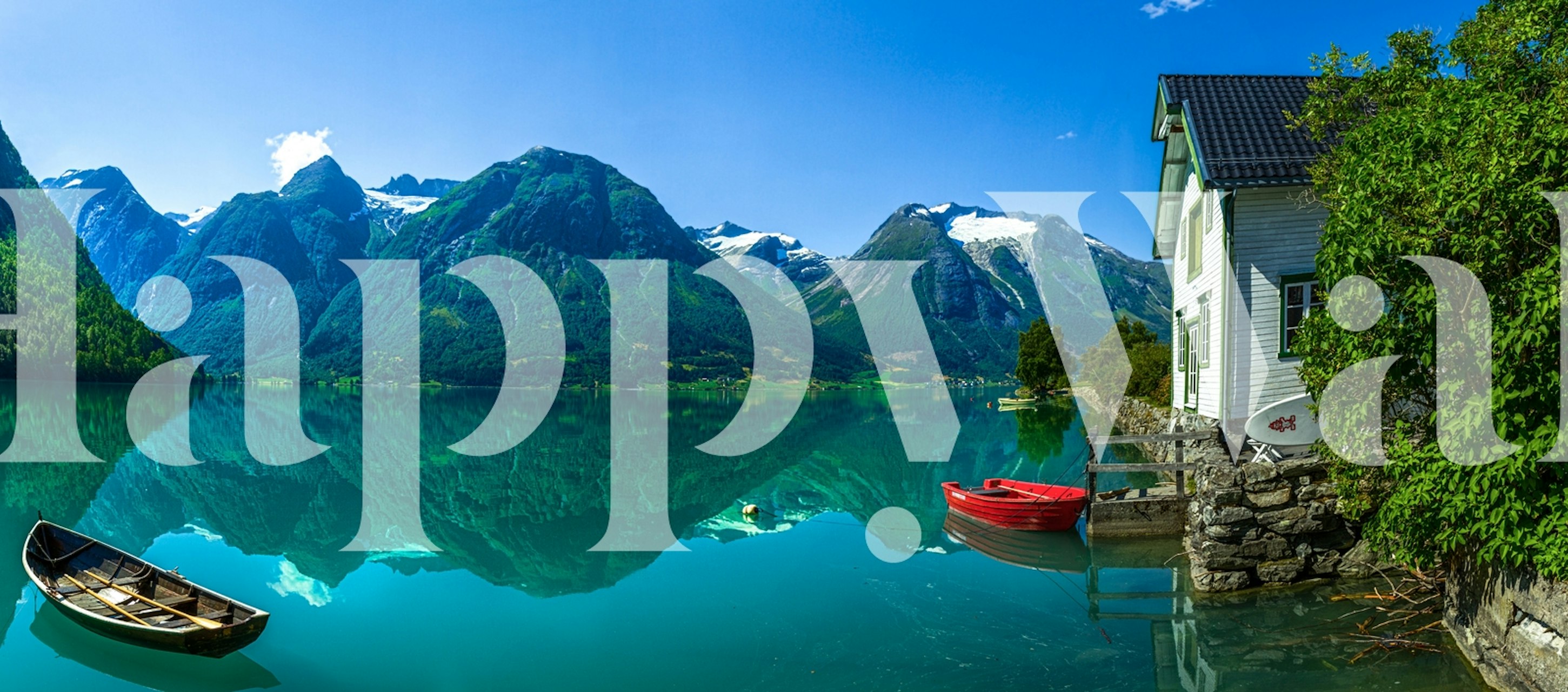 Scenic wallpaper of a glacier lake in a room