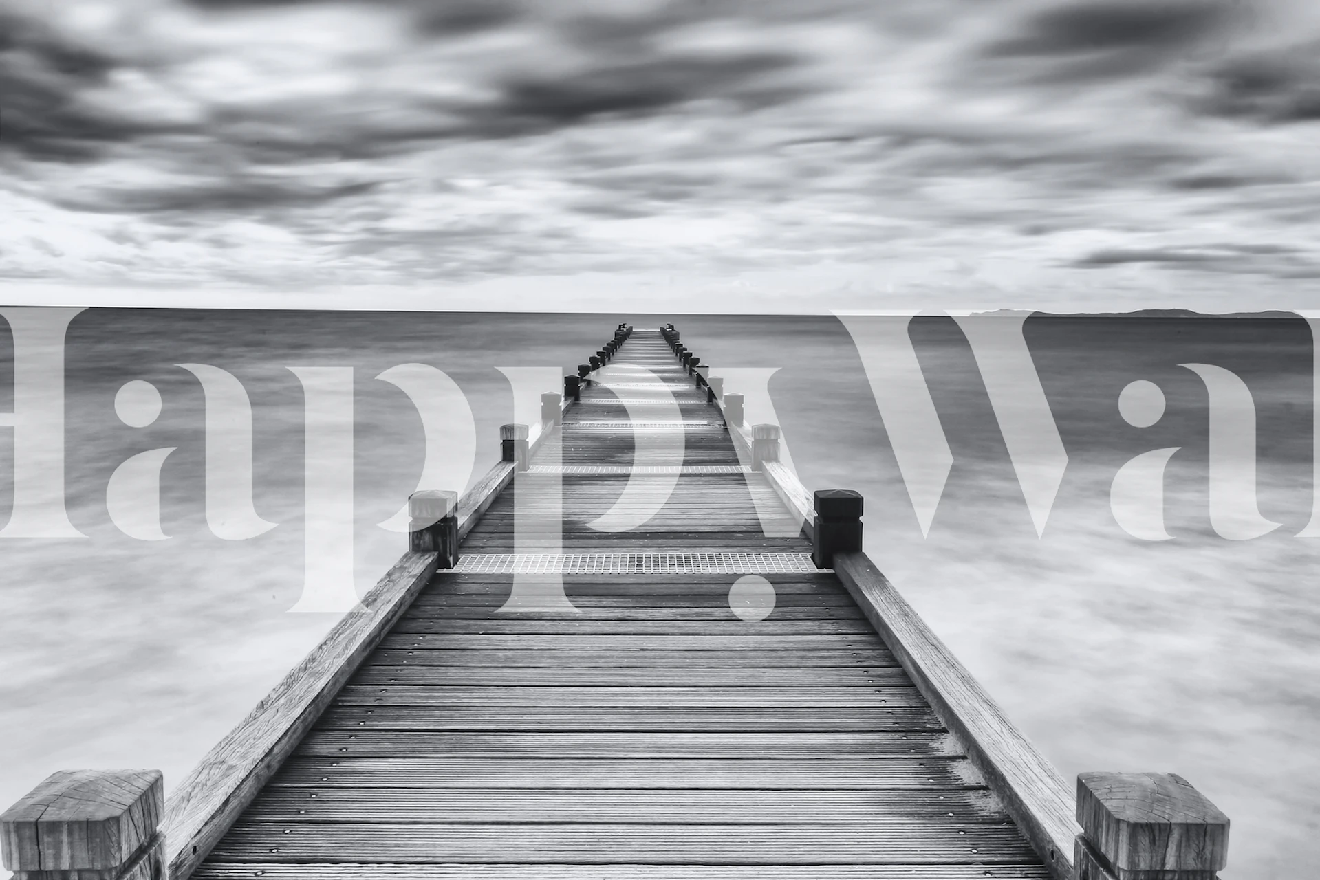 Black and white dock pier leading into the ocean wallpaper