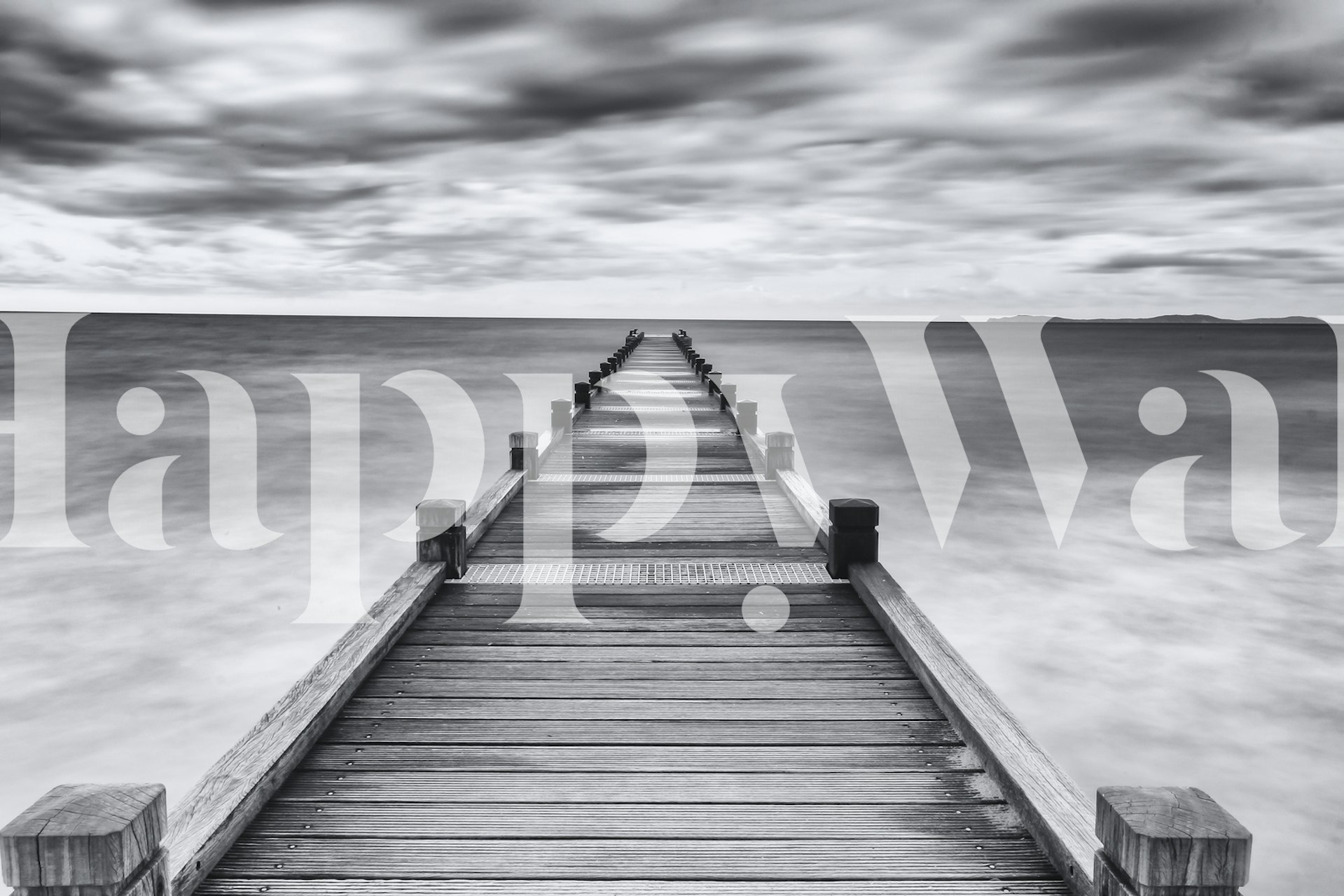 Black and white dock pier leading into the ocean wallpaper